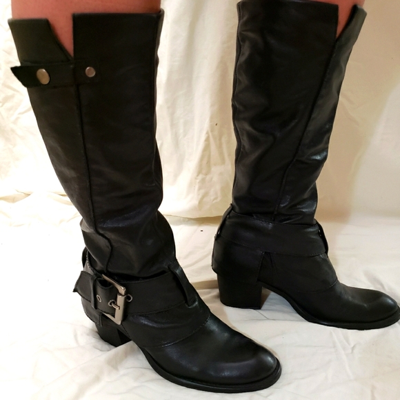 Kenneth Cole Reaction Leather Black Boots Biker Western Like New Women Size 8 - Picture 1 of 8